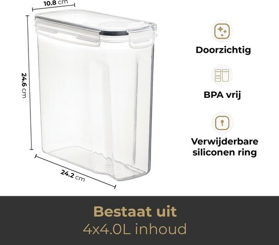 Stosh Voorraadpotten - Voorraadbussen - Luchtdicht - 4 Stuks - 4.0L - BPA-vrij - Kunststof