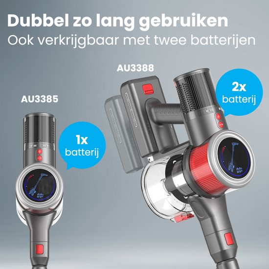 Auronic Steelstofzuiger - Draadloos - Zelfstaande Stofzuiger - Zonder Zak - 350W - Vacuum Cleaner - Grijs/Rood