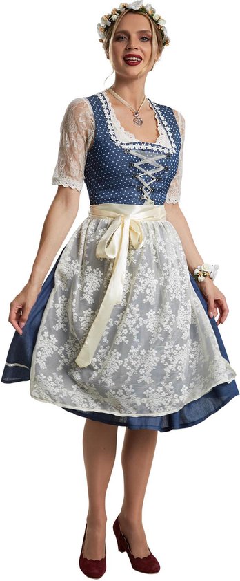Dressforfun Midi-Dirndl Kleinwalsertal model 2 M - verkleedkleding kostuum halloween verkleden feestkleding carnavalskleding carnaval feestkledij partykleding - 304641