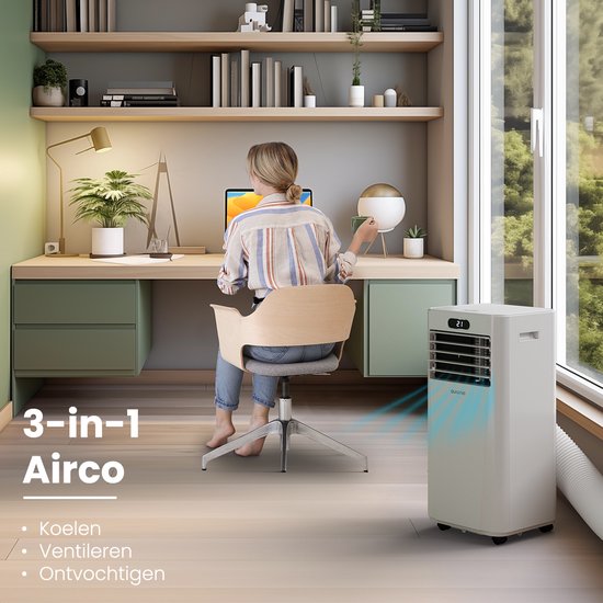 Auronic Mobiele Airco - 7.000 BTU - 3-in-1 - Airconditioning met 2 Raamafdichtingskits - Ventilator - Ontvochtiger - tot 20 m² koelen