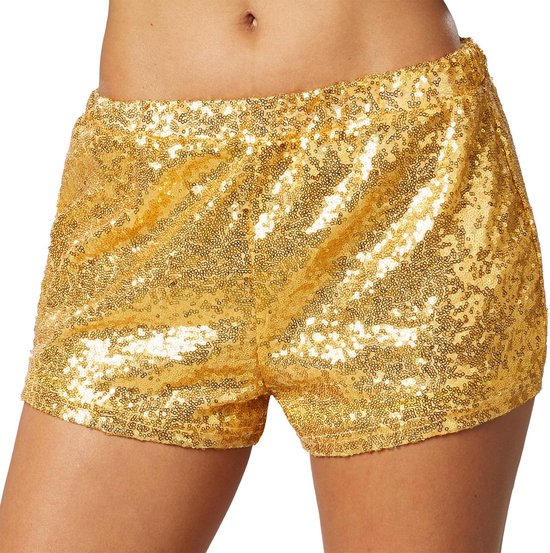 Dressforfun Pailletten-short goud XL - verkleedkleding kostuum halloween verkleden feestkleding carnavalskleding carnaval feestkledij partykleding - 303889