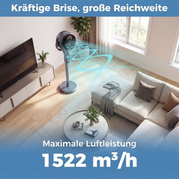 Coast Verstelbare Statiefventilator – 8 Snelheden – 54-96 cm – Grijs