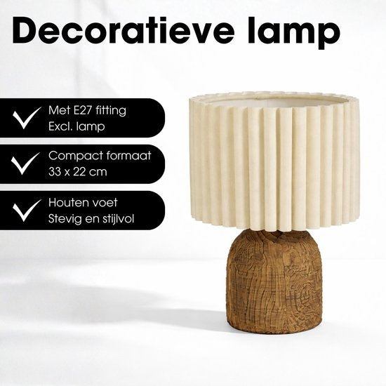 Mica Decorations Frey Tafellamp Woonkamer - Japandi Stijl - Lamp Decoratief met Lampenkap - Bureaulamp Tafellampen Woonkamer - 33 x ⌀22 cm - Bruin