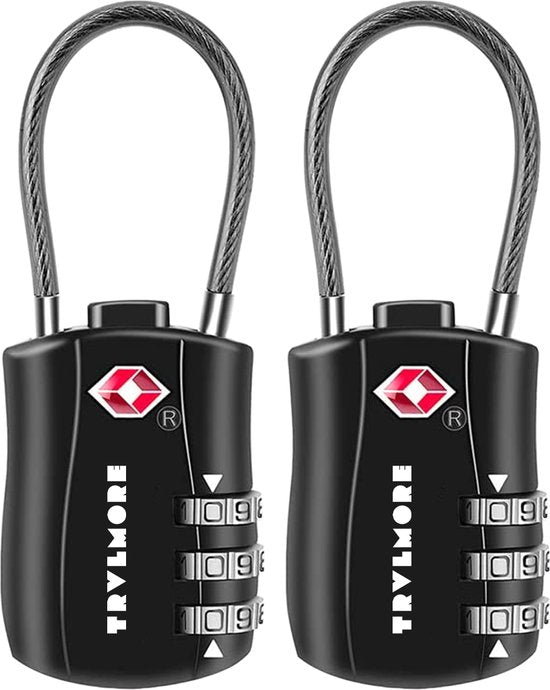 TRVLMORE Kofferslot - TSA Reisslot - Slot - Hangslot - 3 Cijferig - 2 Stuks - Cijferslot - Zwart