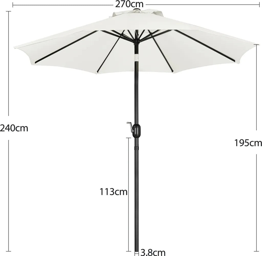 Yaheetech Parasol Ø 270 cm - Crème - Kantelbare Tuinparasol met Slinger en 8 Baleinen