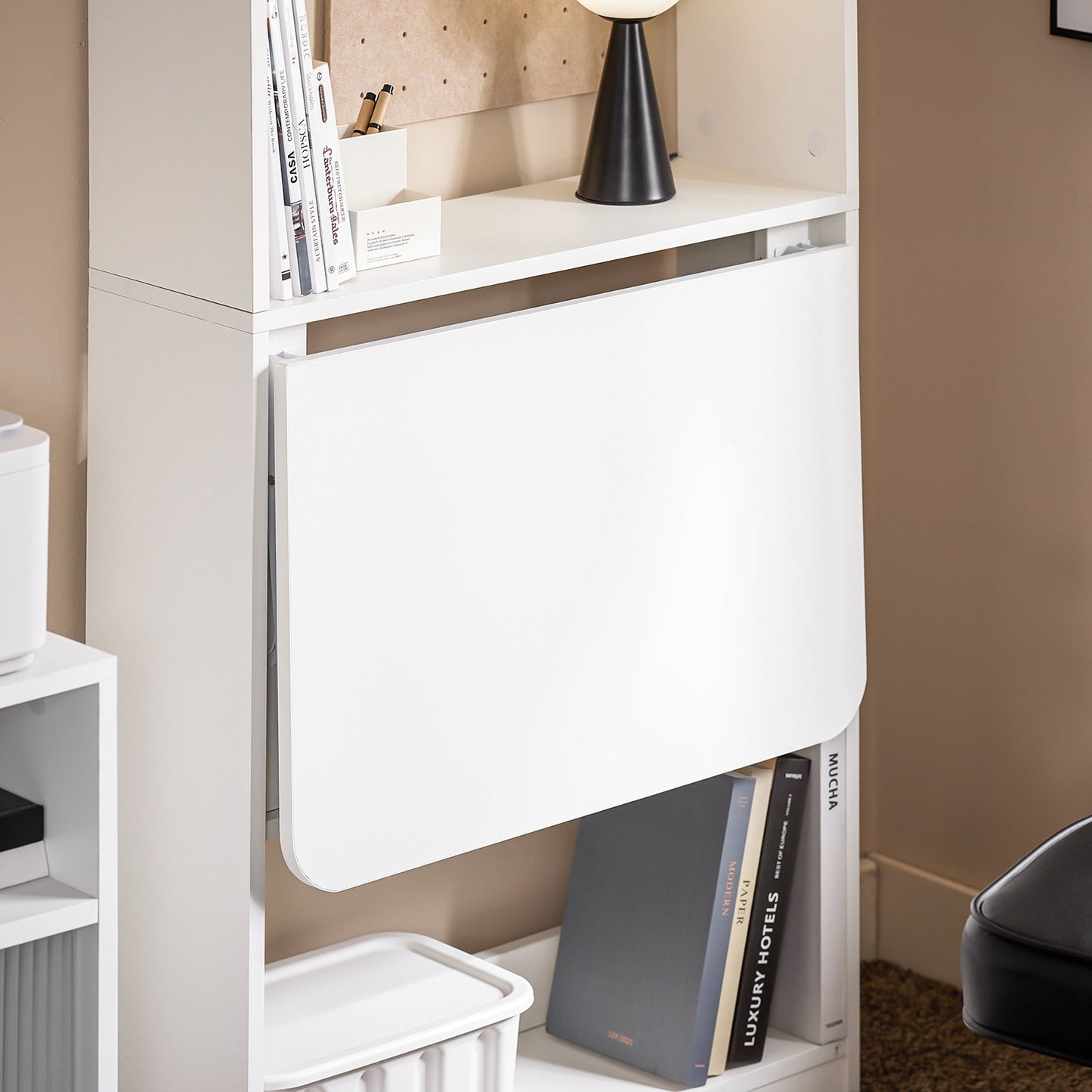 SoBuy FWT92-H-W Inklapbare Schrijftafel en Computertafel met 5 Planken - 64 x 145 x 58 cm - Wit
