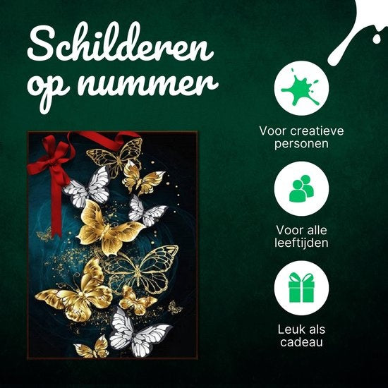 Rubye® Schilderen Op Nummer Volwassenen – Vlinders – Inclusief Penselen – Canvas Schildersdoek – Kleuren op Nummer – 40x50cm