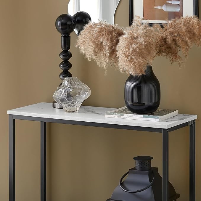 SoBuy Consoletafel - Wit Tafelblad- Zwart Metalen Frame - 80x75x30cm - Industrieel - FSB29-SCH