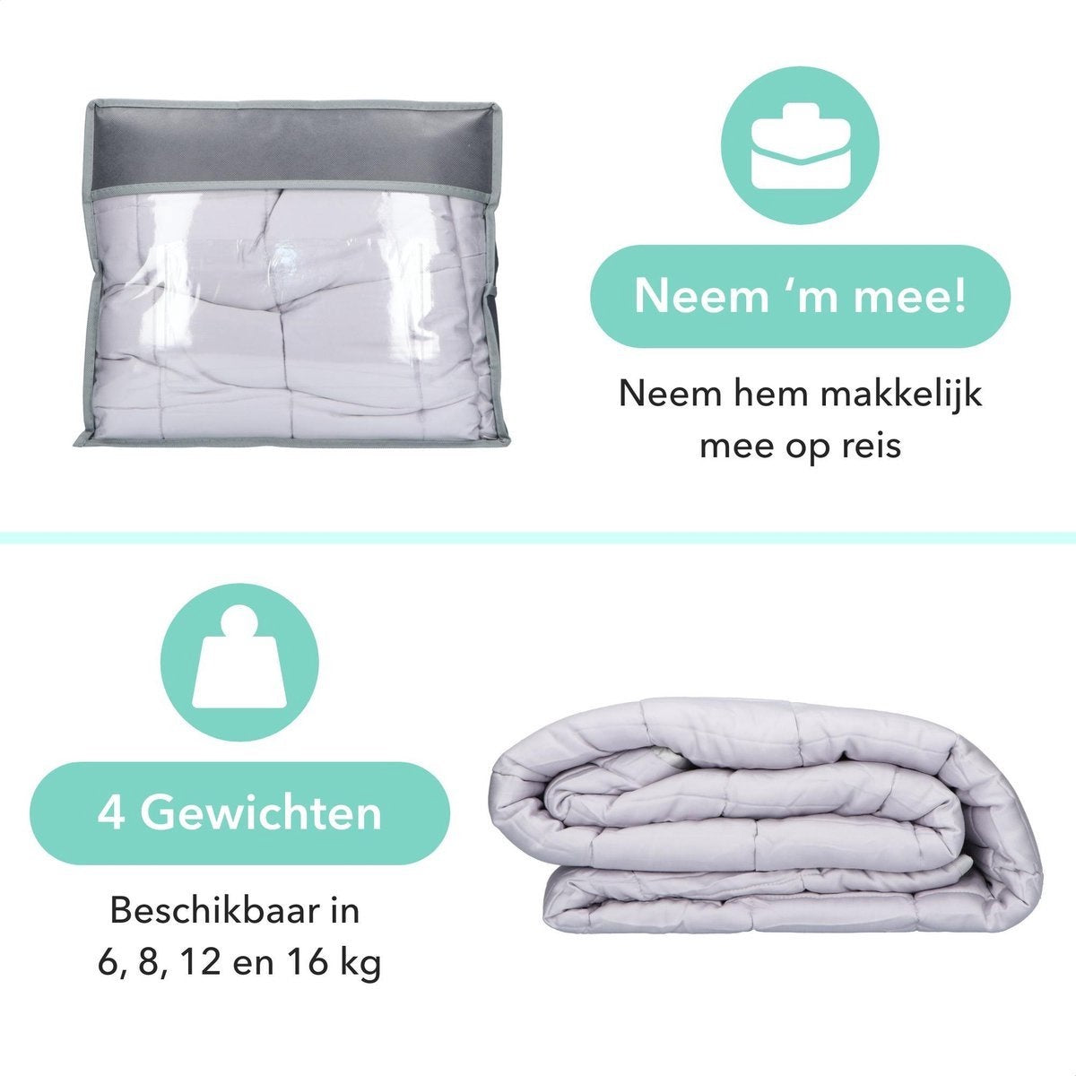 Litollo Verzwaringsdeken 10 kg met Buitenhoes - Weighted Blanket - Duurzaam Bamboe Materiaal - Grijs - 150x200cm