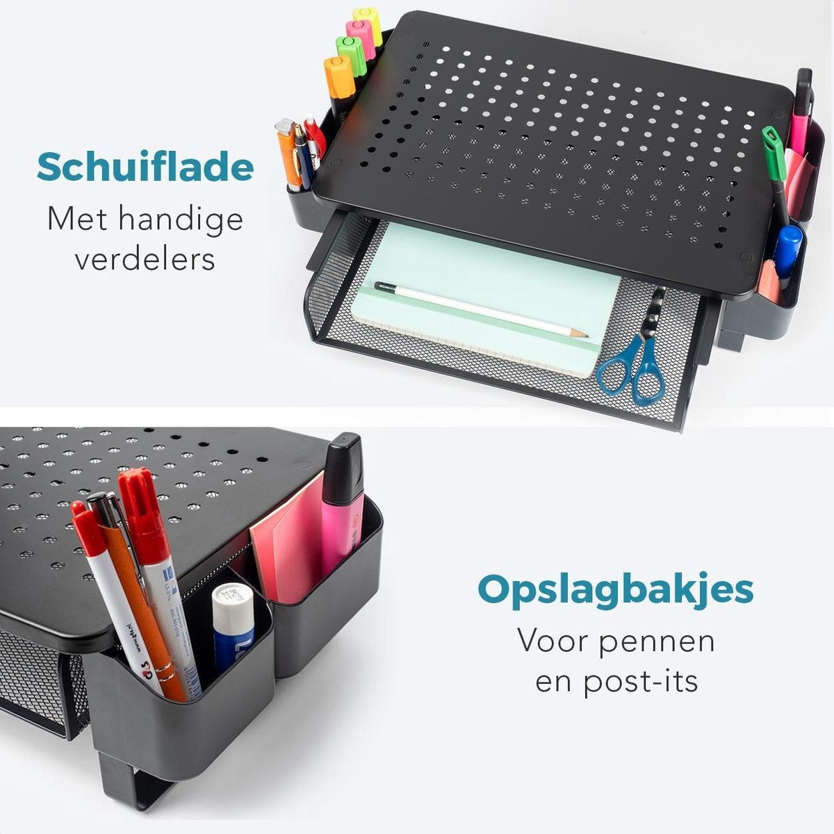 LifeGoods Monitorstandaard - Monitor Verhoger - Beeldscherm Verhoger - Verstelbaar - 37 x 23,5 x 10 cm - Metaal - Zwart
