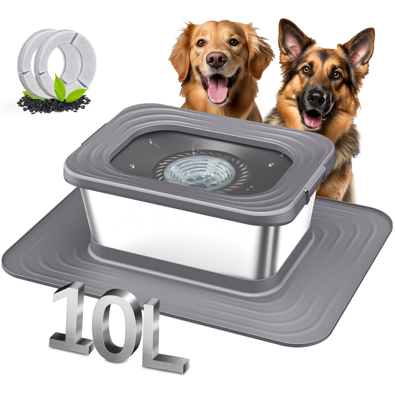 Blinkit 210-1 roestvrijstalen drijvende drinkbak / basis hondenbak, vierkant ontwerp met grote capaciteit, antispatwaterstructuur + grote antislipmat, geschikt voor honden en katten om te drinken, grijs