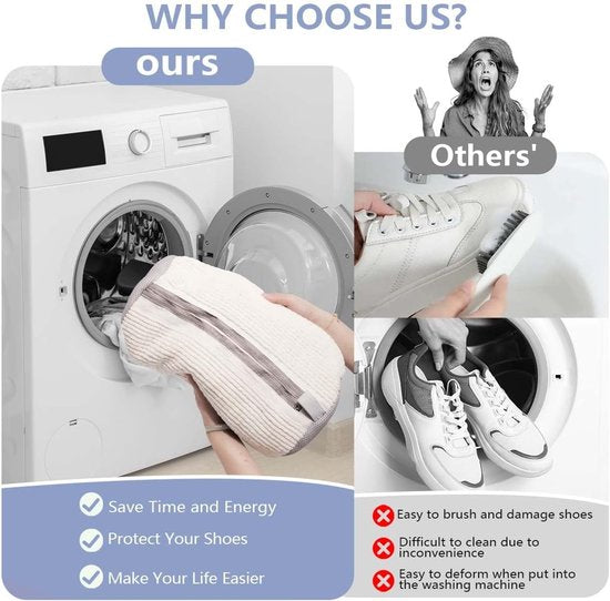 Schoenwaszak - Dubbele Zak Met Verborgen Ritssluiting - Voor Wasmachine Gebruik - 360 Graden Reiniging - Witte Kleur