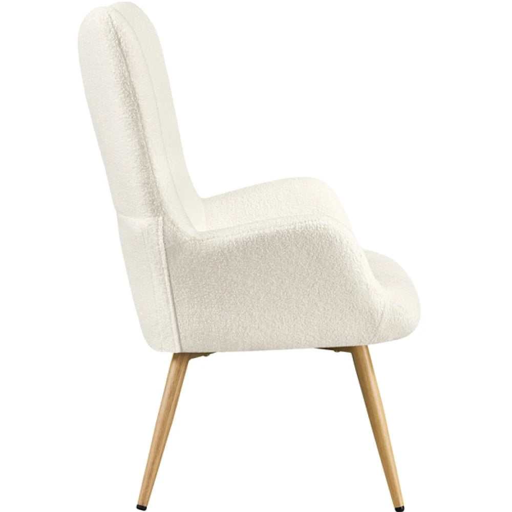 Yaheetech Bouclé Accent Stoel / Fauteuil 67,5x70x97,5 cm – Sfeervol Ivoor – Polyester Bouclé en Metaal