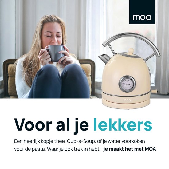 MOA Waterkoker Retro - 1,8 Liter - Elektrische Waterkoker - Anti Calcium Filter - BPA-vrij - RVS - 2200W - Crème