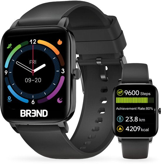 Smartwatch voor Dames en Heren - Stappenteller, Bloeddrukmeter en Hartslagmeter - Sporthorloge - Spatwaterdicht – Zwart - BREND BR-2223