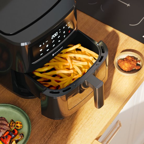 KitchenBrothers Airfryer XXL - 7.5L - 1800W - Heteluchtfriteuse - Dual Heating - 50ºC tot 200ºC - 10 Kookprogramma's - Zwart