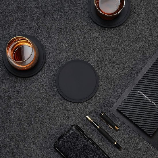 Castagnola Siliconen Onderzetters – Onderzetters voor Glazen – Design Onderzetters met Houder – Onderzettersset – Anti Slip - Set van 8 – Zwart