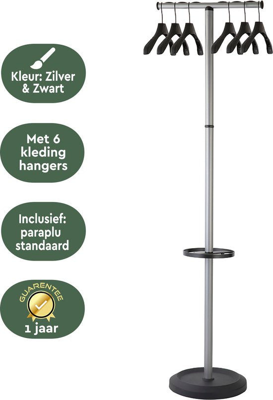 BRASQ Kapstok Stockholm CS500 – Staande kapstok met 6 hangers + paraplu-houder – Zwart