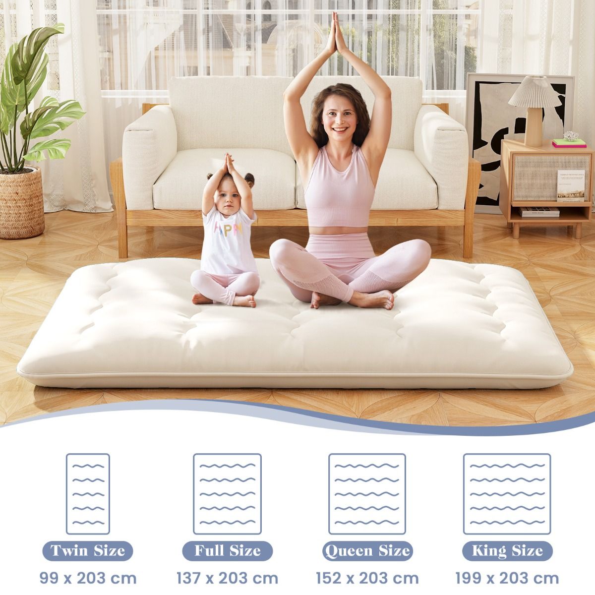 Coast Futonmatras - Opvouwbare vloer- en slaapmat - Wasbare hoes - Beige/Blauw/Bruine beer
