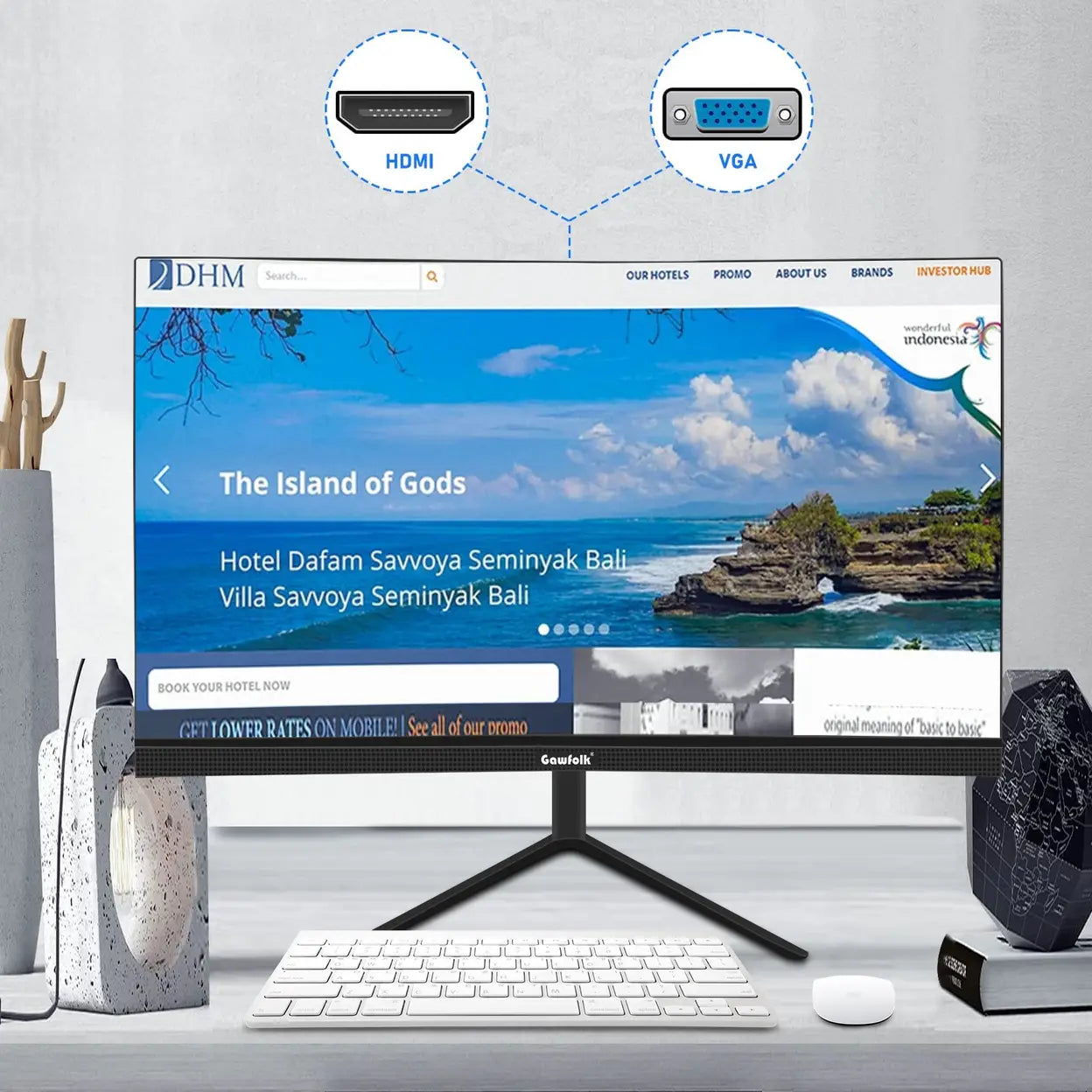 Gawfolk Gebogen Monitor GF220C - 22 Inch - Full HD 1920 x 1080 - 75 Hz - VA-paneel - HDMI & VGA - Zwart