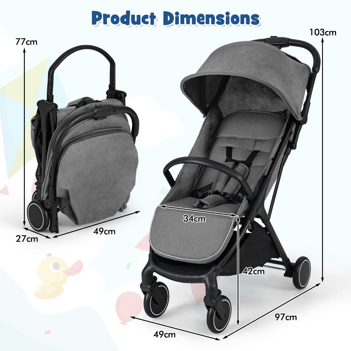 Coast Kinderwagen - lichtgewicht en compact - éénhandig inklapbaar - zwart - 97 x 49 x 103 cm