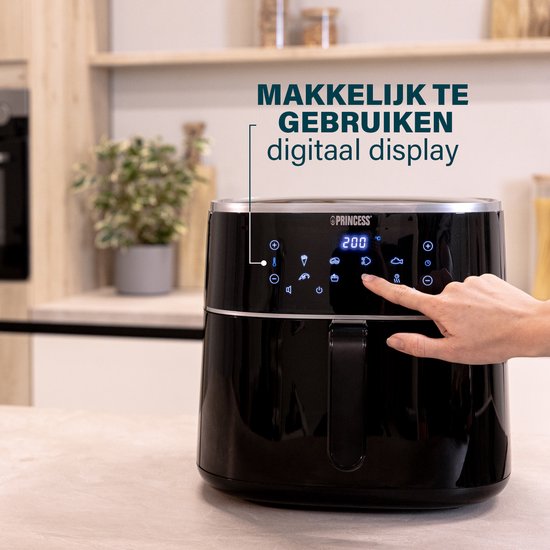 Princess Digitale Airfryer XXL 182254 - 8 liter - Extra Groot - PFAS vrij - Heteluchtfriteuse - Inclusief in hoogte verstelbaar Grillrack - Digital Touchscreen - 8 Automatische Programma's - 1800W - Zwart