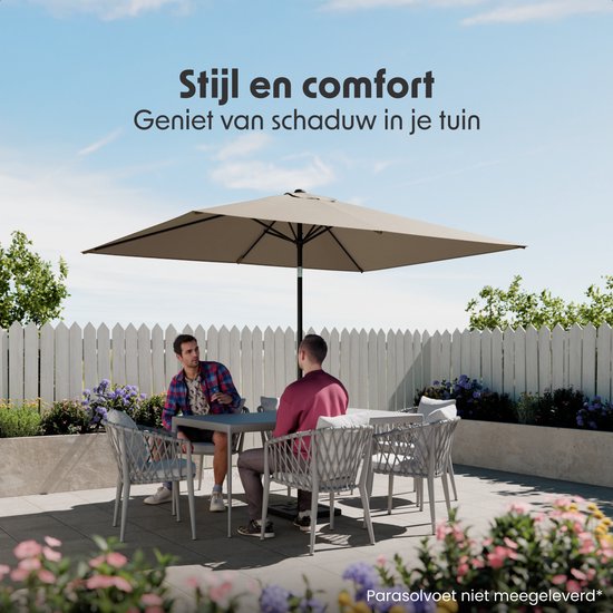 LifeGoods Parasol - Tuin - 200x300cm - 30° Kantelbaar - Waterdicht - UPF50+ - Taupe