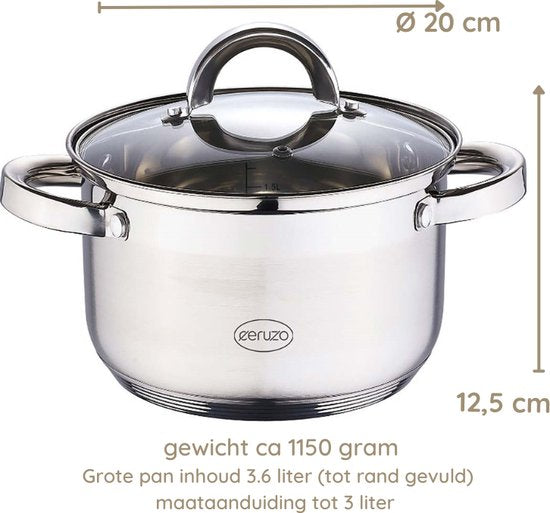 Ceruzo Kookpan - RVS - Ø 20 cm - H 12.5 cm - 3.6 L - alle Warmtebronnen