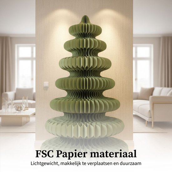 Mica Decorations Papieren Kerstboom - Opvouwbare Kunstkerstboom - H212 x Ø148 cm - Kerst Decoratie - FSC 100% - Groen
