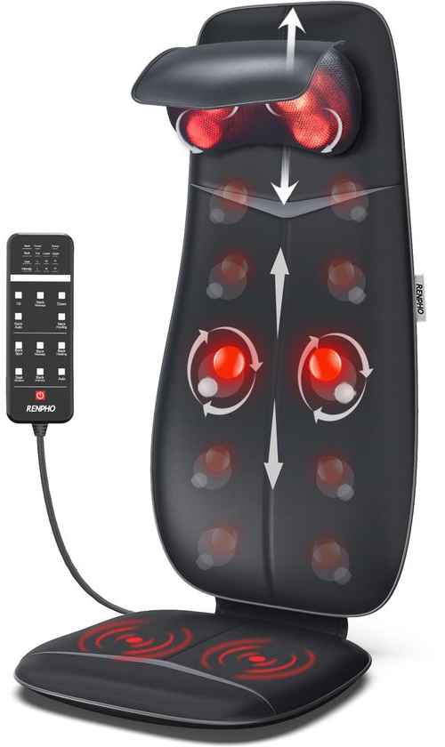 RENPHO Shiatsu massagekussen - Volledige rug- en nekmassage – Met warmte en vibratie – Instelbare zones en intensiteit – Automatische hoogteherkenning – Geschikt voor elke stoel – Ideaal voor thuis of op kantoor