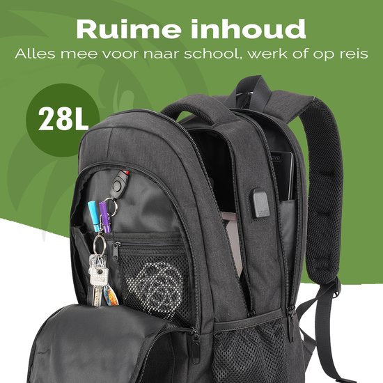 Travelhawk Rugzak - 28L - 15.6 inch - Laptop Rugzak - Rugzakken - Rugtas - Heren & Dames - Waterafstotend - Met USB Oplaadpoort