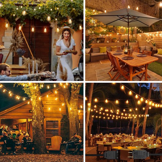 Partizzle 15m LED Lichtsnoer Edison - 25 Lampjes Slinger - Waterdicht Kerst Lichtslinger voor Buiten Terras en Camping - Kerstverlichting / Tuinverlichting - 2700k / Warm Wit