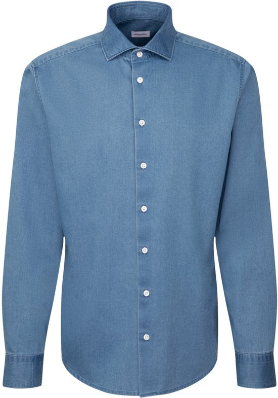 Seidensticker regular fit overhemd - twill - blauw - Strijkvrij - Boordmaat: 46