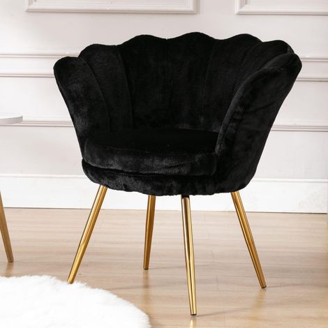 Wahson Fluwelen Accentstoel - Moderne Vanity Armstoel met Bloemblad Rugleuning - Zwart