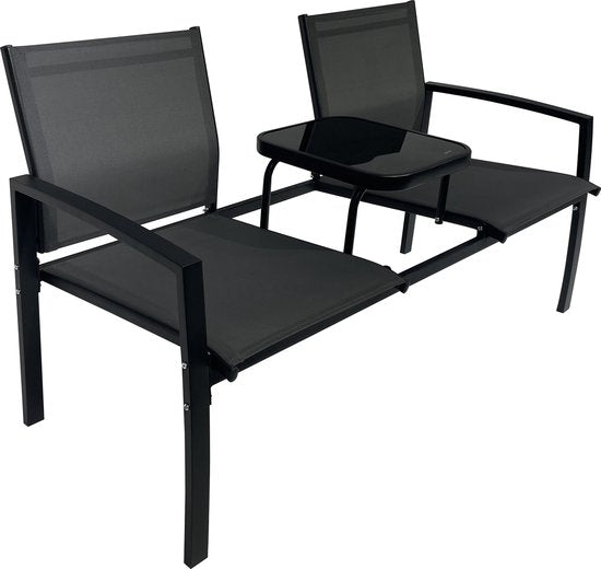 O'DADDY® Tuinbank - Tuinbankjes Weerbestendig - Tuinbanken - Tuin Bank - Tuinbank met Tafel - Buitenbank - Voor 2 Personen - 142 x 57 x 82 cm - Metaal - Zwart