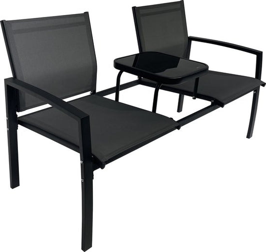 O'DADDY® Tuinbank - Tuinbankjes Weerbestendig - Tuinbanken - Tuin Bank - Tuinbank met Tafel - Buitenbank - Voor 2 Personen - 142 x 57 x 82 cm - Metaal - Zwart