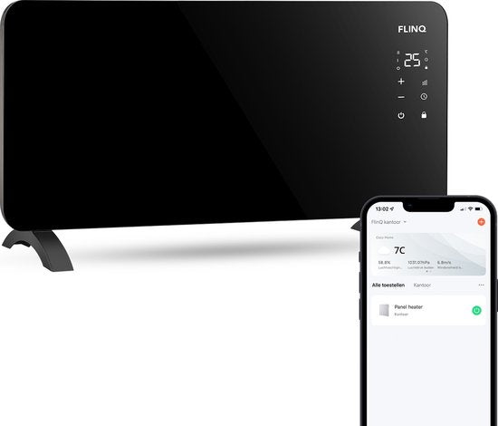FlinQ Slimme Paneelverwarmer met WiFi - Verwarming elektrisch - Verwarmingspaneel - Elektrische kachel - Convectorkachel - Portable Heater - 2000W - Zwart