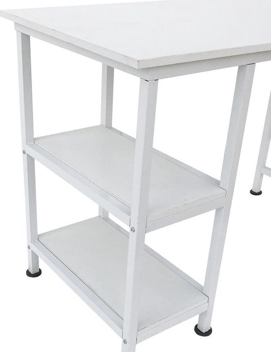 Bureau computer tafel - met opbergplanken - wit metaal hout - 110 cm breed