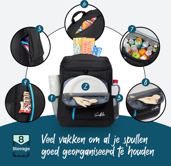 Koeltas Rugzak 20 liter - Compacte Geïsoleerde Koelrugtas - Backpack Lichtgewicht Koelrugzak - Zwart - Sunflake