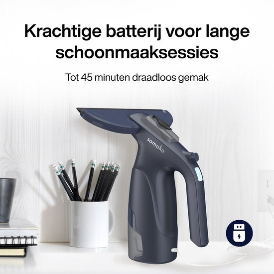 Elektrische Raamwisser CrystalClear - Ruitenreiniger USB Oplaadbaar - Ramenwasser met Afneembaar Reservoir - Sprayfunctie - Inclusief 2 Microvezeldoeken - Samako