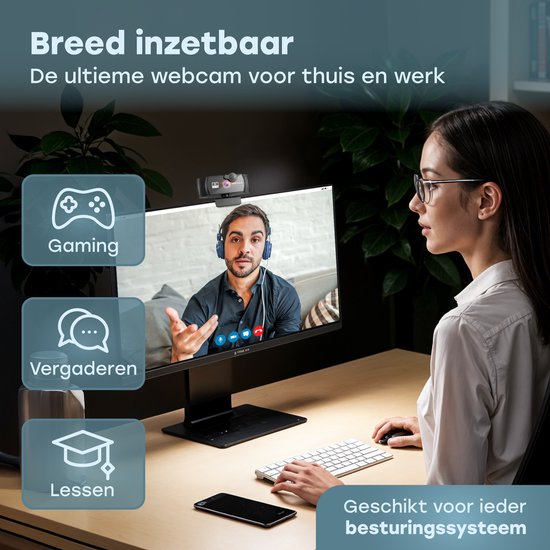 Audyn Webcam - 5MP - 2K Full HD - met Microfoon - voor PC - incl. Cover & Standaard - Streaming Camera - Webcams