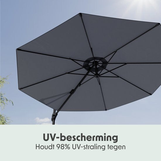 LifeGoods Zweefparasol - 6 Standen - 360° Draaibaar - Rond Ø300 cm - Inclusief Beschermhoes - Antraciet