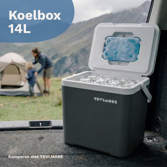 TRVLMORE Koelbox 14L - Frigobox - Inclusief Koelelement - Koelbox Klein - Antraciet
