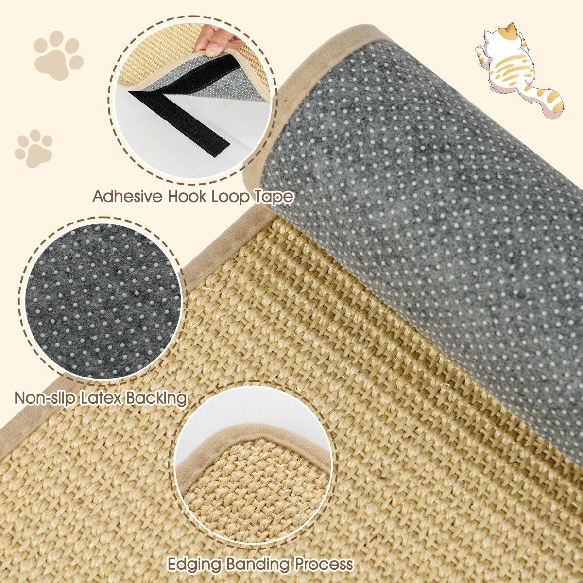 Coast Krabmatten Set - sisal - zelfklevend - 80 x 50 cm - natuurlijk