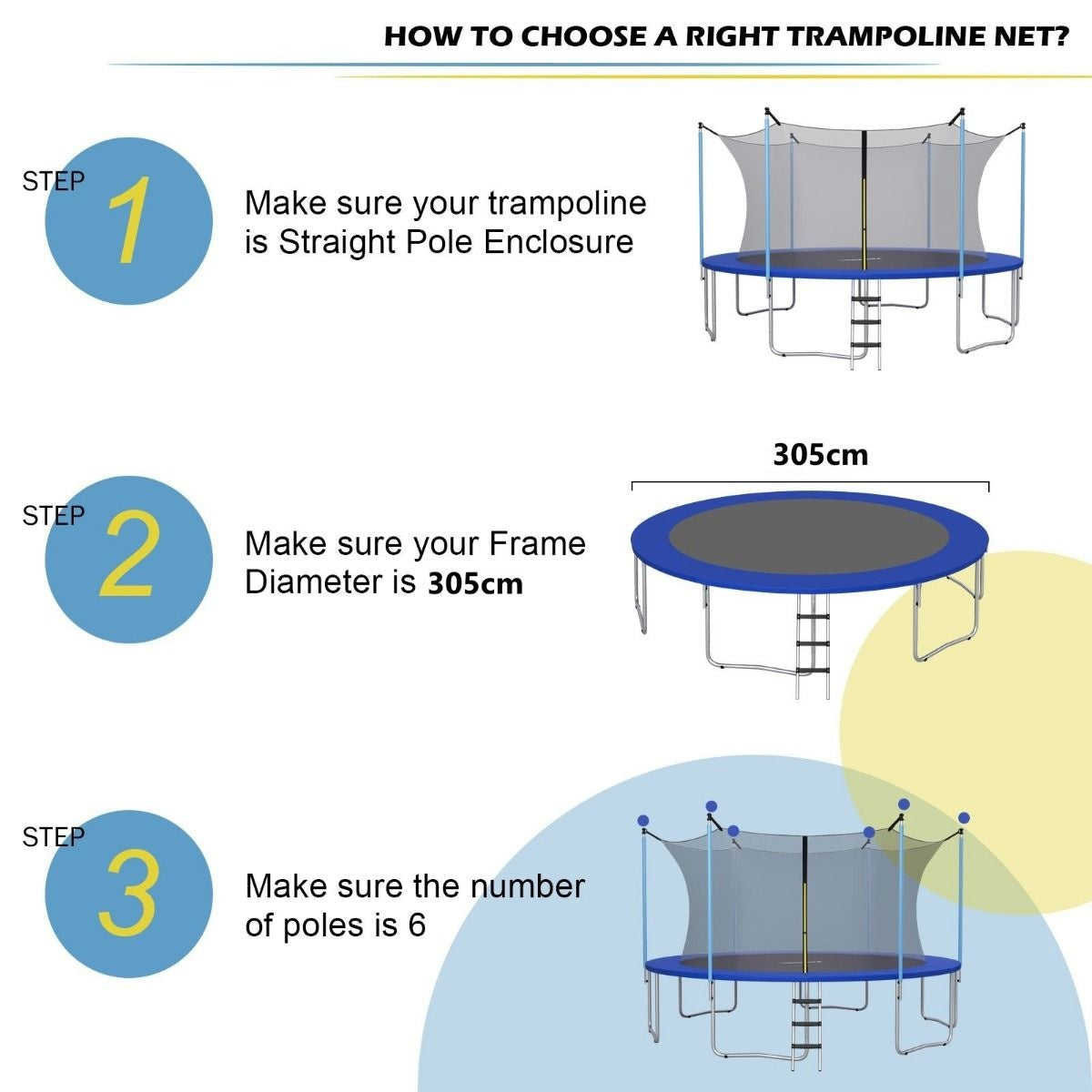 Coast Trampoline Veiligheidsnet - Zwart - Ø305 cm - 180 cm Hoog