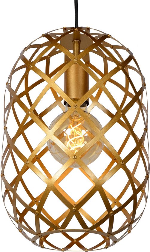 Lucide Wolfram Industriële Hanglamp – 3 Lichtpunten – Verstelbare Hoogte 40–155 cm – LED Geschikt – 110 × 25 × 150 cm – Mat Goud / Messing