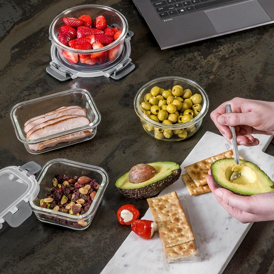 Stosh Vershoudbakjes - Meal Prep Bakjes - Diepvriesbakjes - Glas - 12 Stuks - BPA vrij