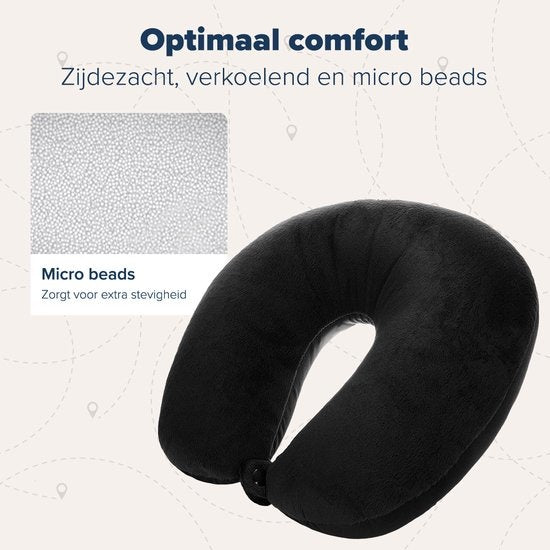 TRVLMORE Nekkussen - Voor Thuis en Onderweg - Microbeads Reiskussen - Vliegtuig - Ultiem Comfort - Zwart