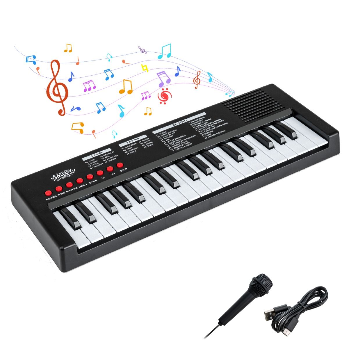 Coast Kinderkeyboard - 37 toetsen - 8 ritmes - met microfoon - zwart