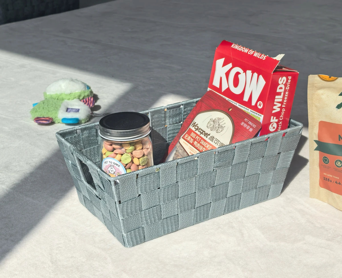Kevahome Opbergmanden Set van 3 - Gevlochten PP Riempjes - Draagtas Model - Donkerblauw - 30,5 x 16,5 x 11,5 cm